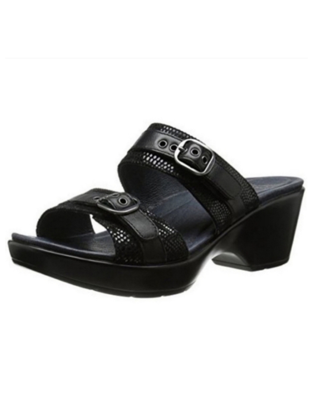 Dansko Jessie Black Lizard Leather 2 Strap Strappy Buckle Heeled Sandals 38‎